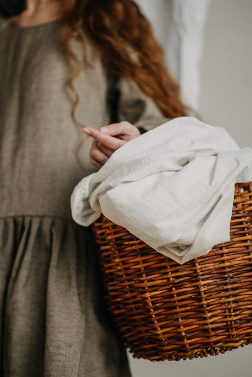 linens in a laundry basket